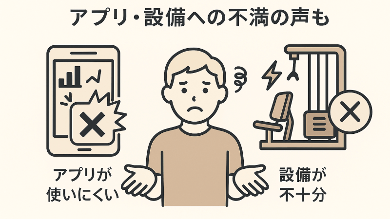 アプリや設備に関する不満の声